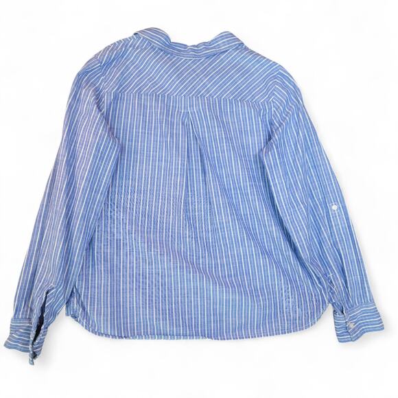 Tommy Hilfiger Half Zip Roll Tab Preppy Blue Stripe Logo Blouse Coastal Womens M - Picture 4 of 5